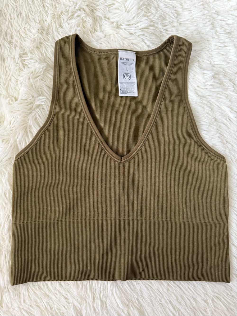 Athleta Olive Green Ribbed Tank Top V Neck Athletic Workout Women’s Small